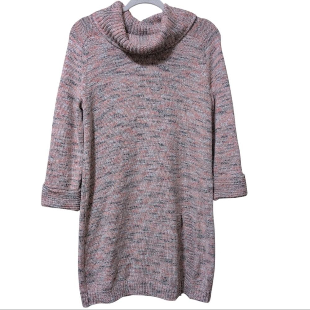 J Jill Pure Tunic Sweater Tunic Marled Knit Cowl Neck Coral Dust size Small
